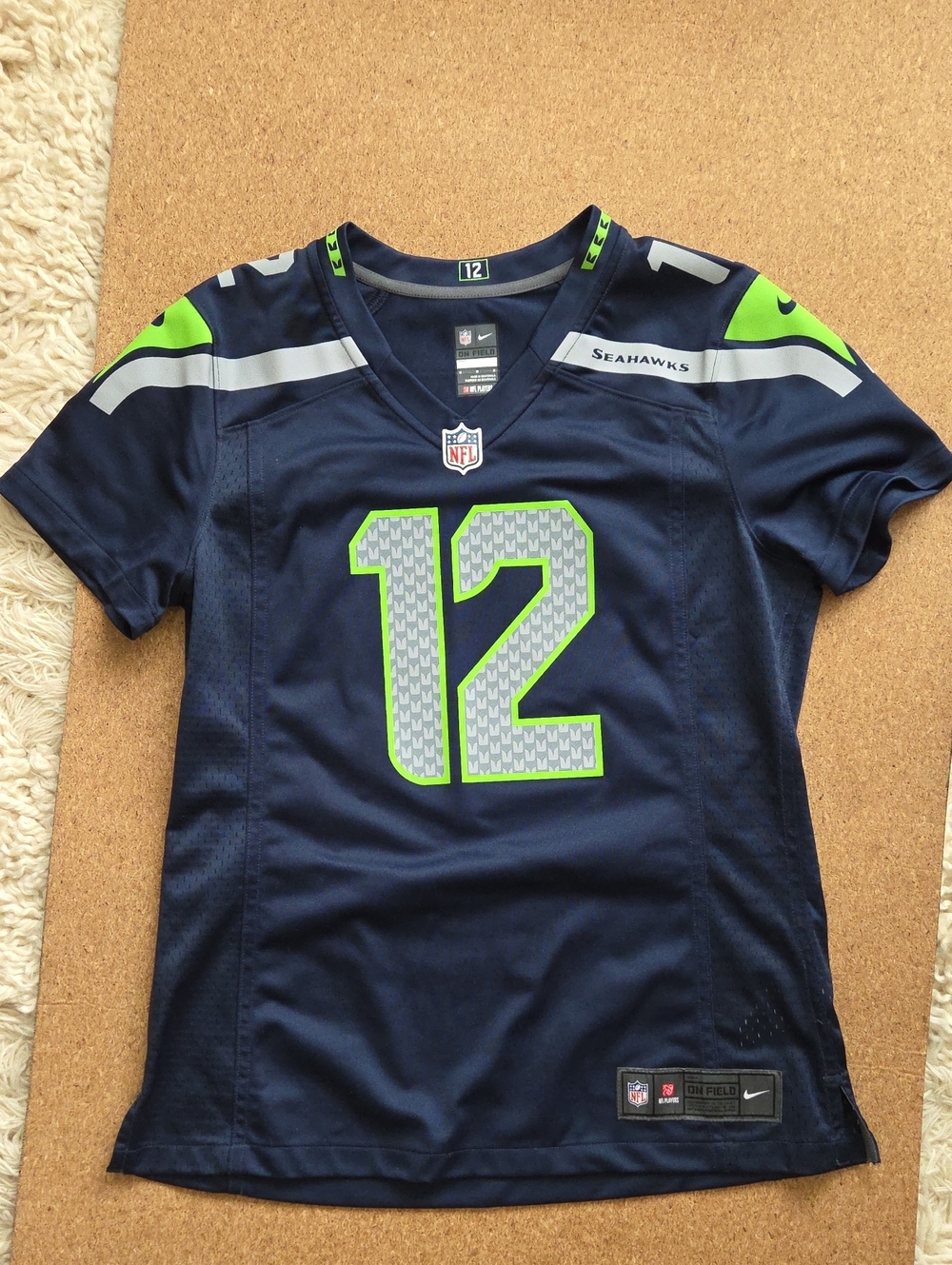 Nike Seahawks #12 Navy and Neon Green Football Jersey